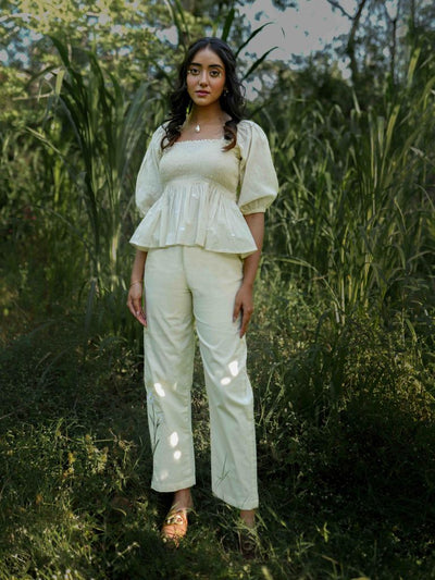 Erelah Set - Top and Pants Beige Cotton - OurDve