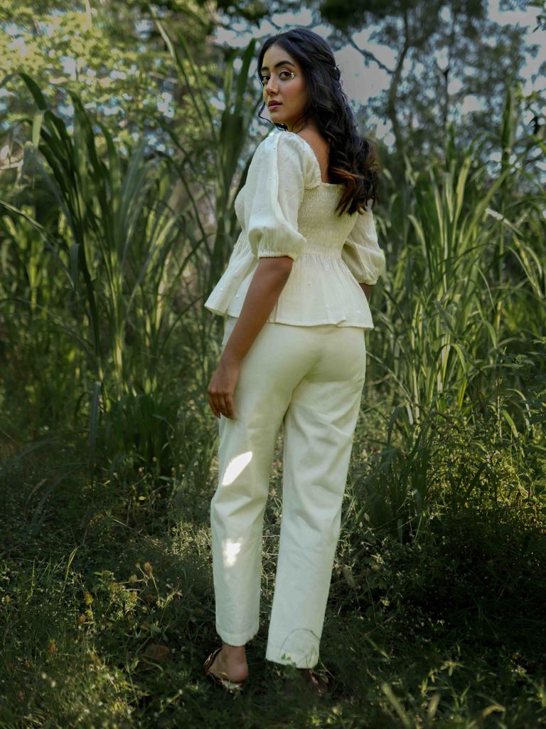 Erelah Set - Top and Pants Beige Cotton - OurDve