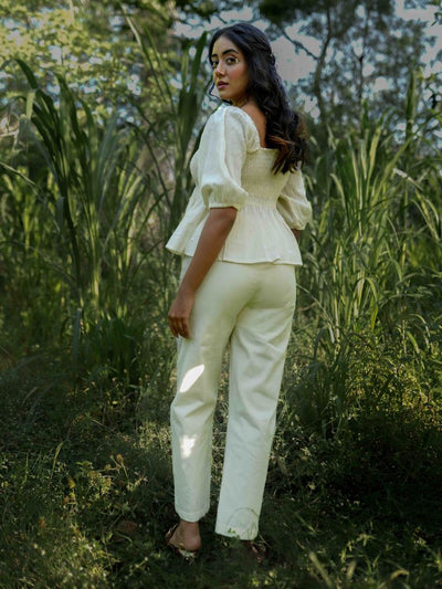 Erelah Set - Top and Pants Beige Cotton - OurDve