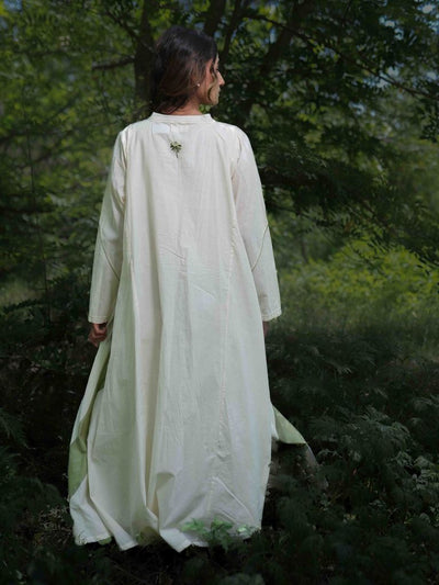 Beige Lailah Long Dress | Katha Embroidery Cotton Dress