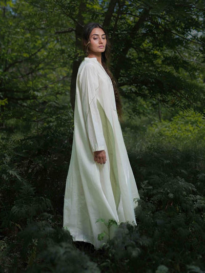 Beige Lailah Long Dress | Katha Embroidery Cotton Dress