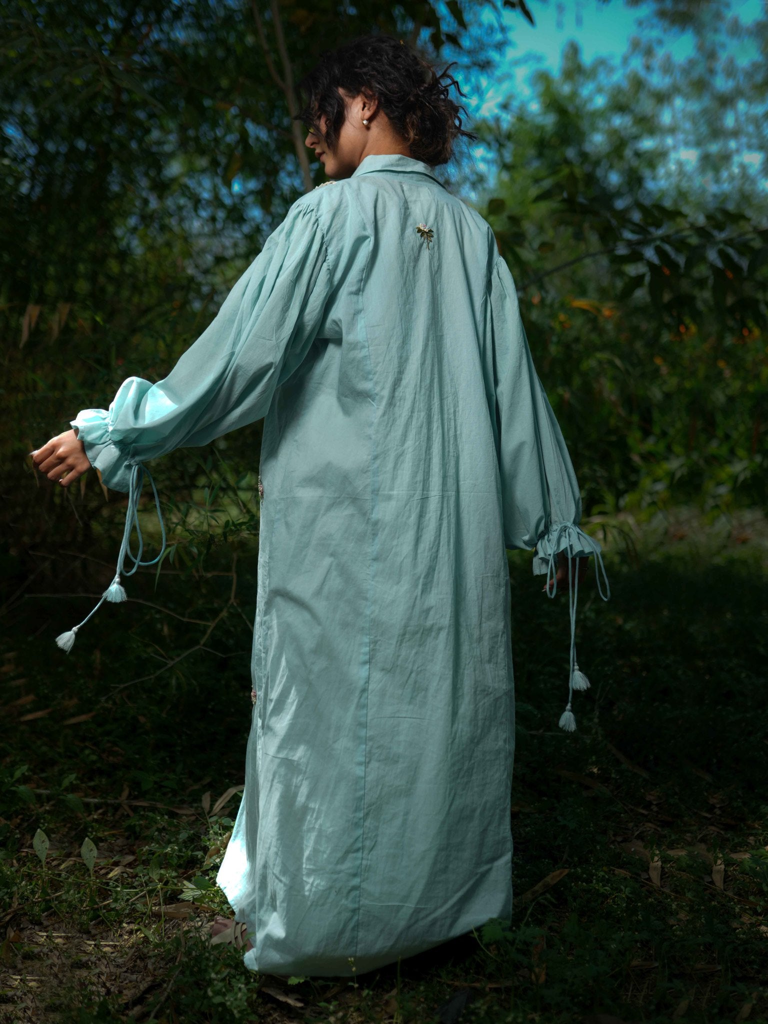 Charmaine Set - Dress and Jacket - Blue and Beige Cotton - OurDve