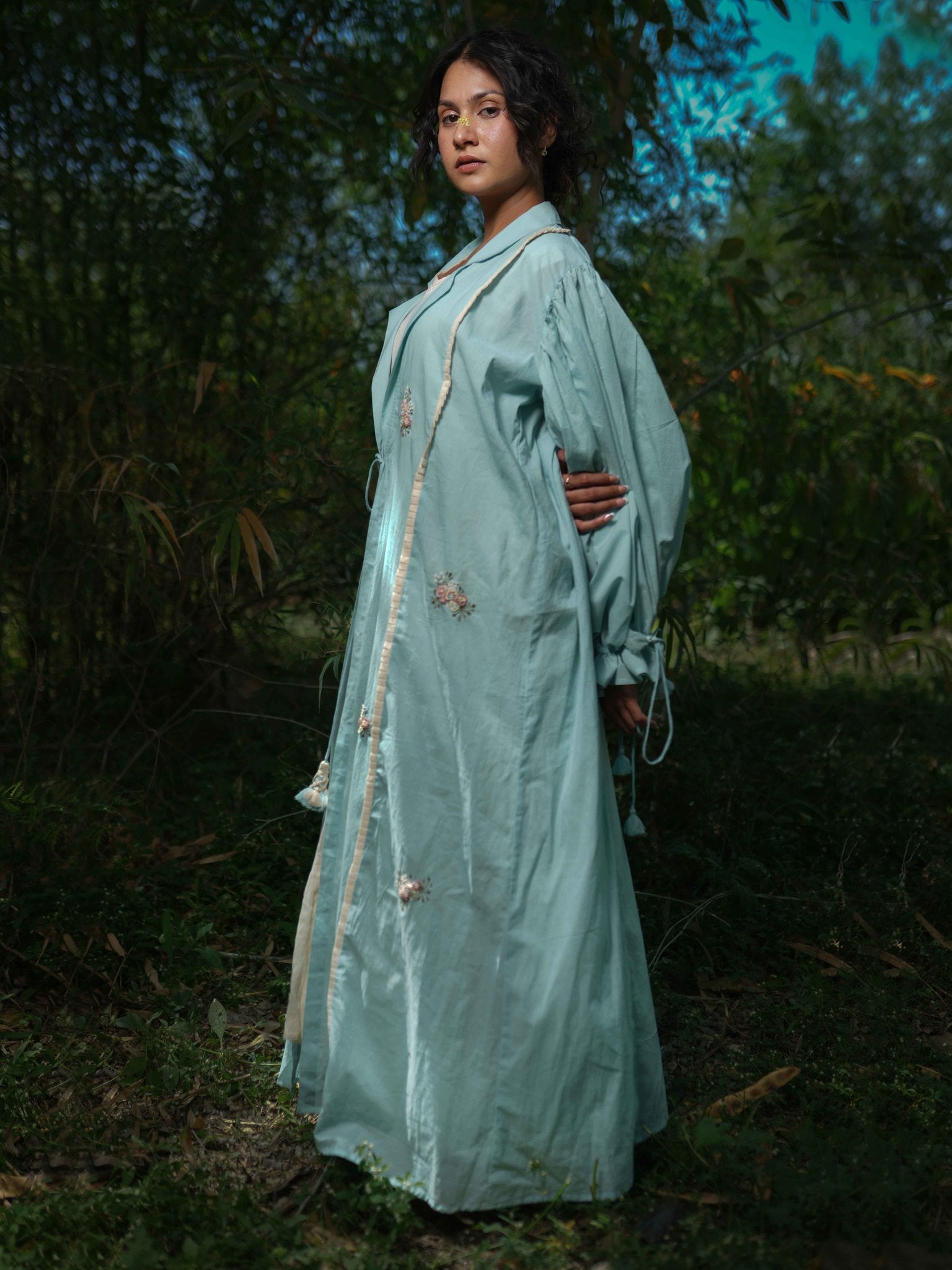 Charmaine Set - Dress and Jacket - Blue and Beige Cotton - OurDve