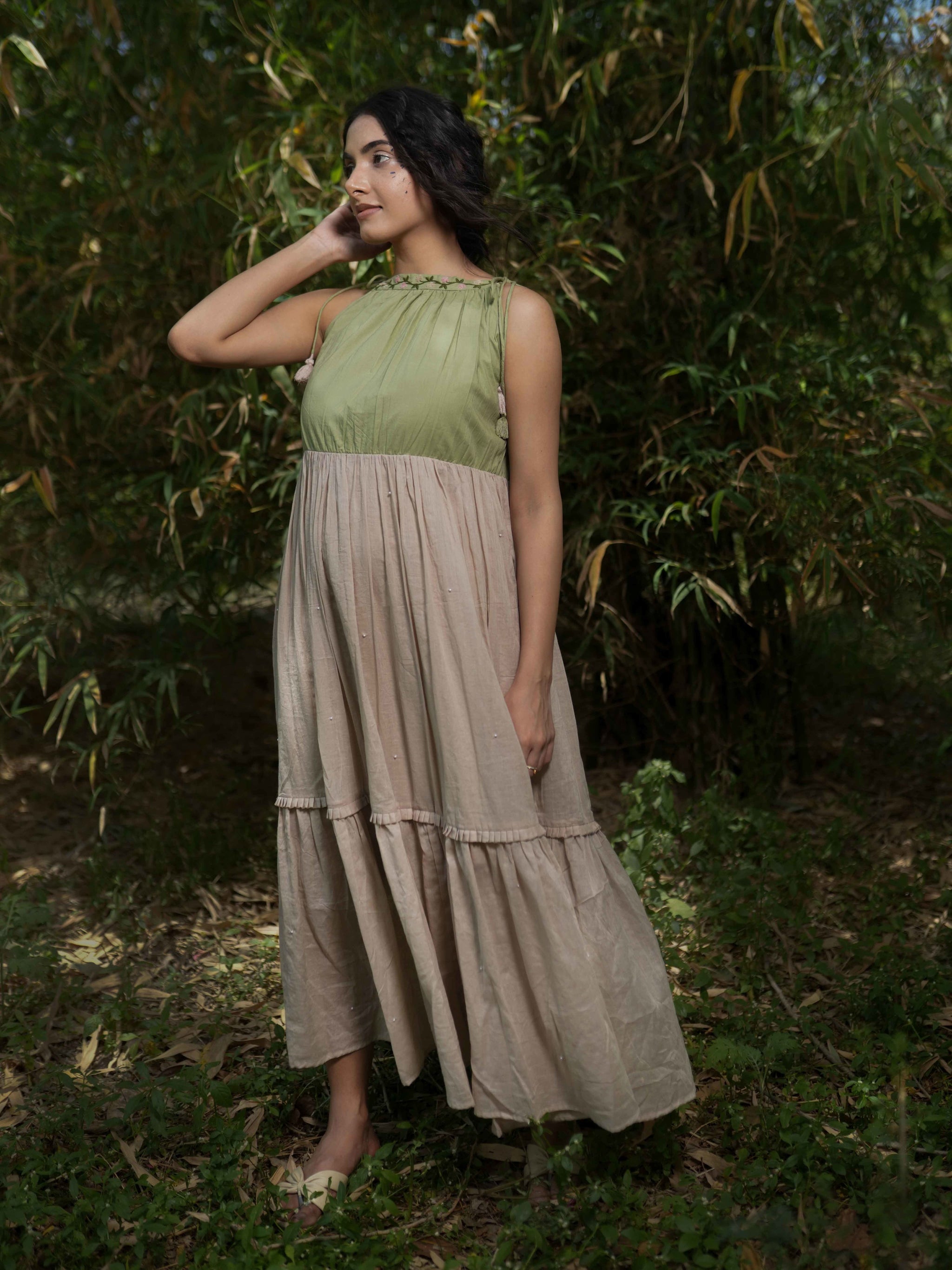 Rabia Set - Dress and Jacket - Green and Pink Cotton - OurDve