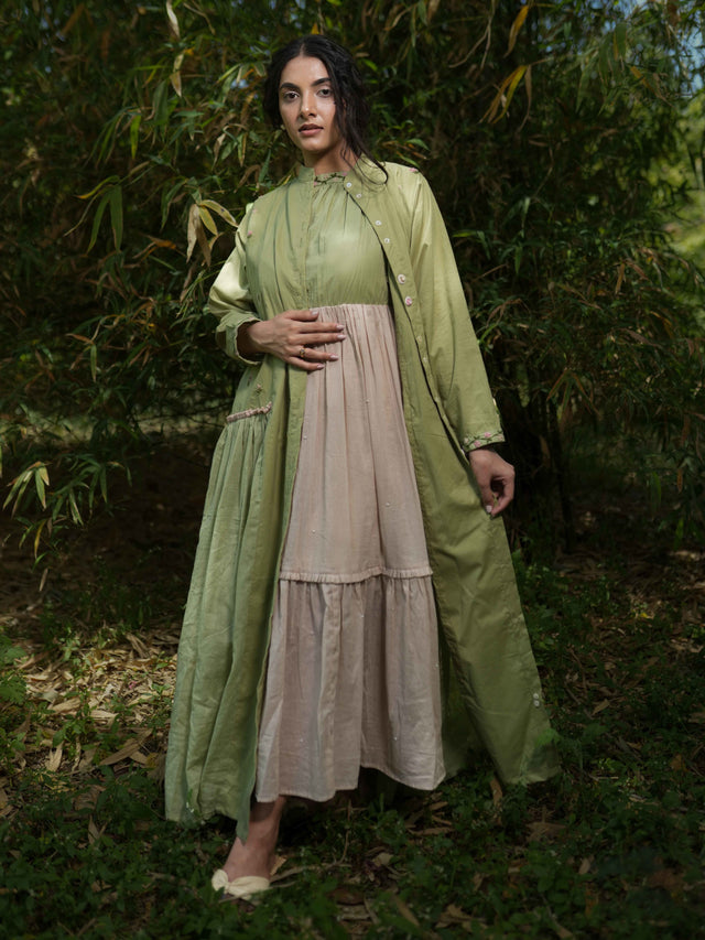 Rabia Set - Dress and Jacket - Green and Pink Cotton