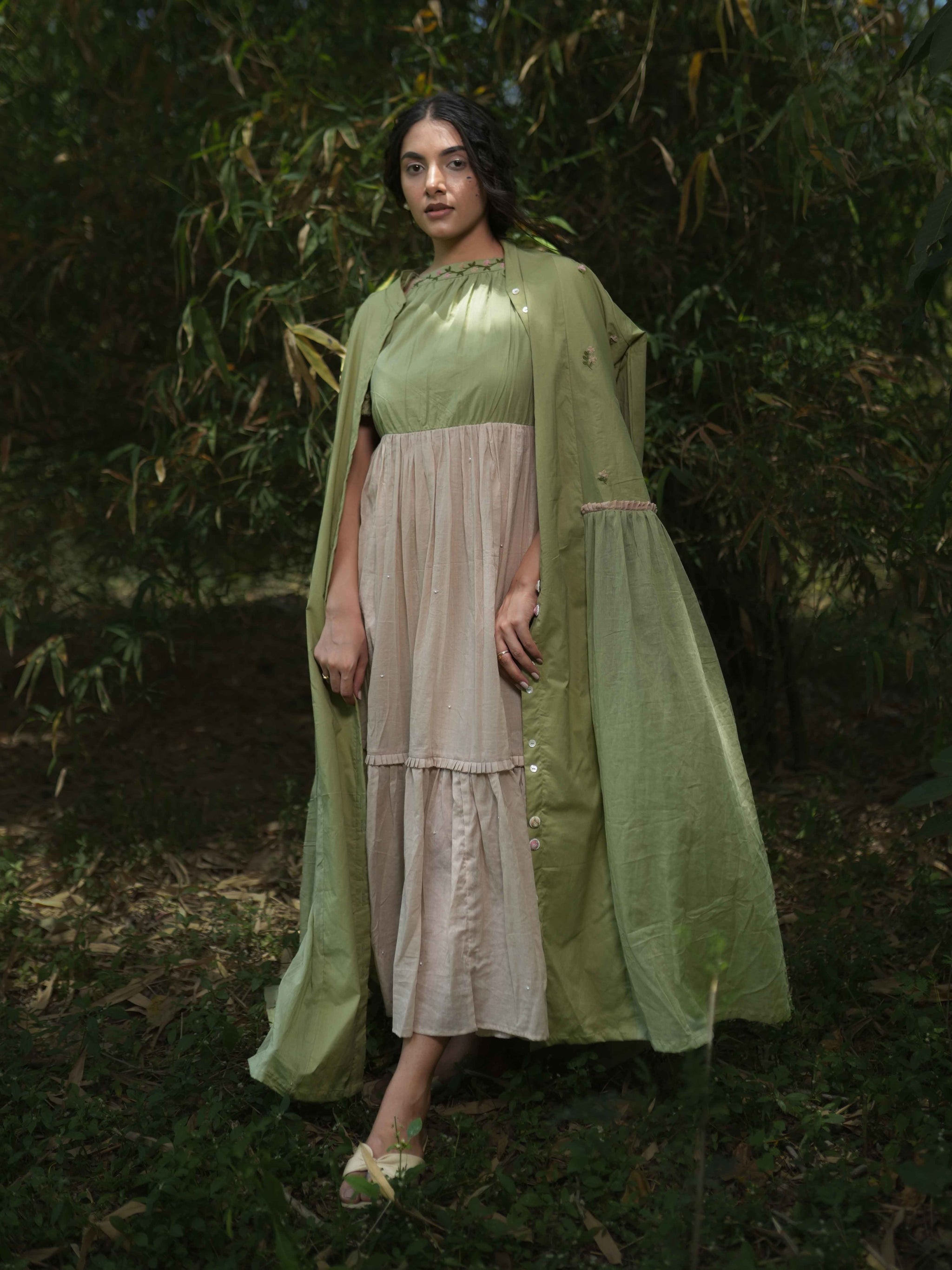 Rabia Set - Dress and Jacket - Green and Pink Cotton - OurDve