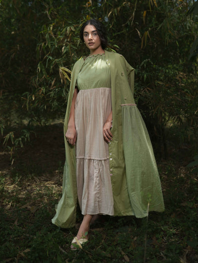 Rabia Set - Dress and Jacket - Green and Pink Cotton - OurDve