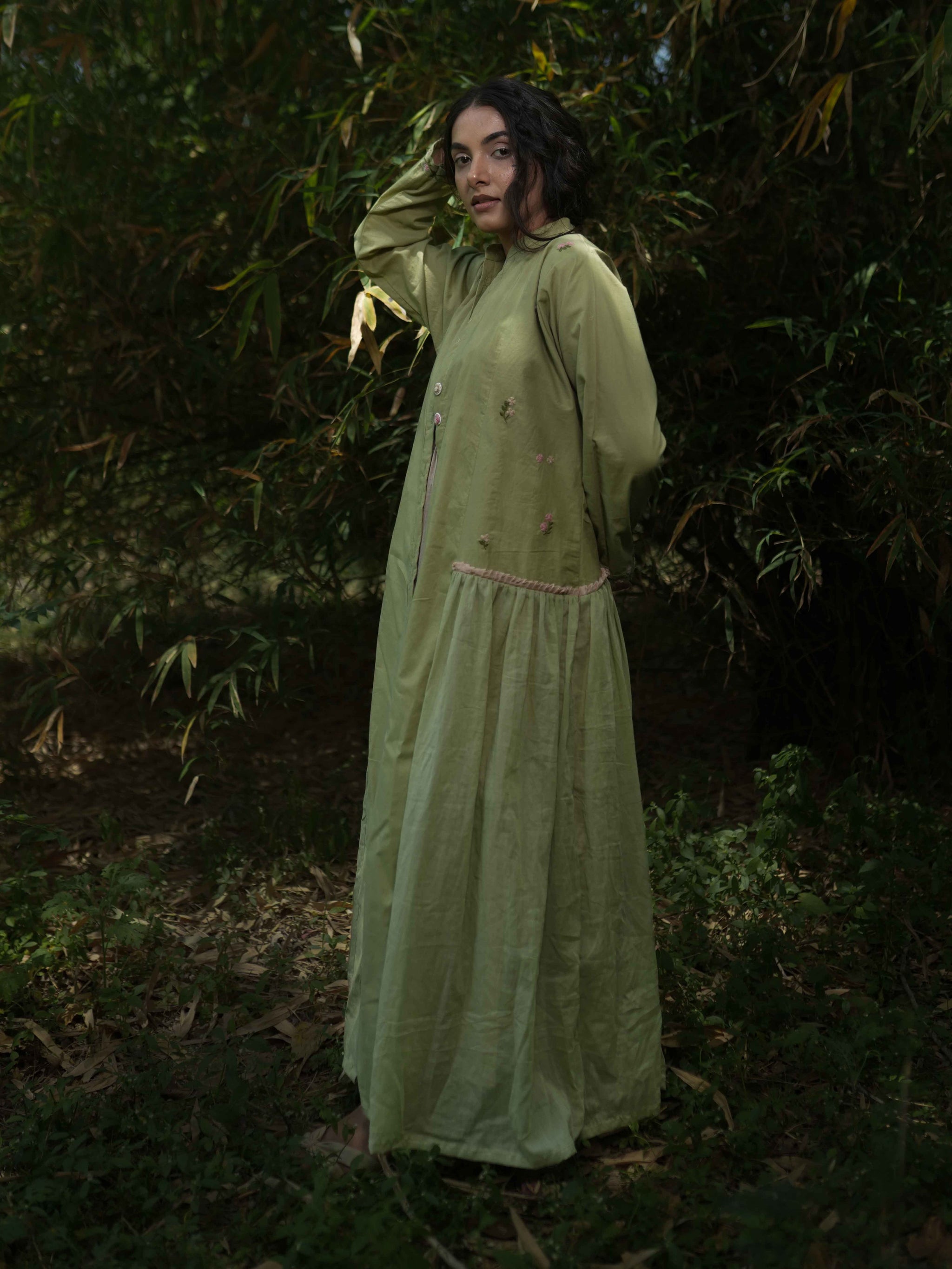 Rabia Set - Dress and Jacket - Green and Pink Cotton - OurDve