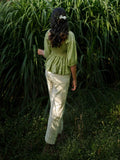 Erelah Set - Top and Pants Green and Beige Cotton - OurDve 