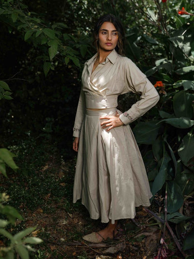 Neo Set - Top and Skirt Grey Handwoven - OurDve