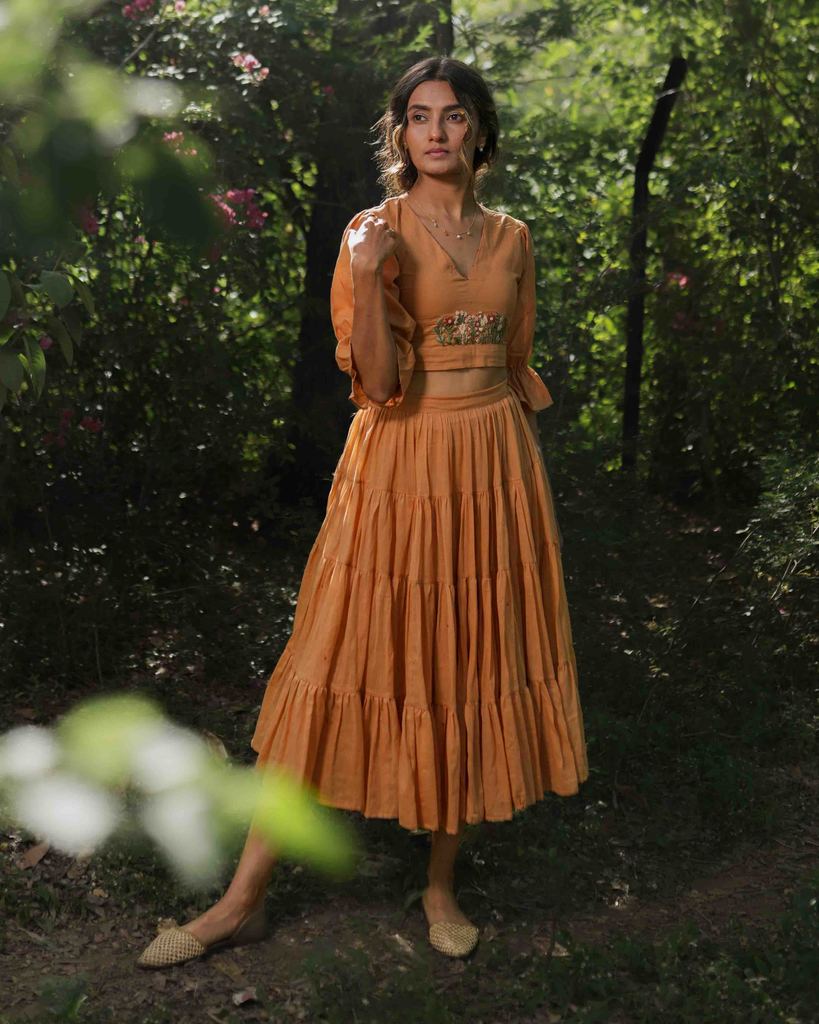 Daliso Set - Top and Skirt - Orange Cotton - OurDve