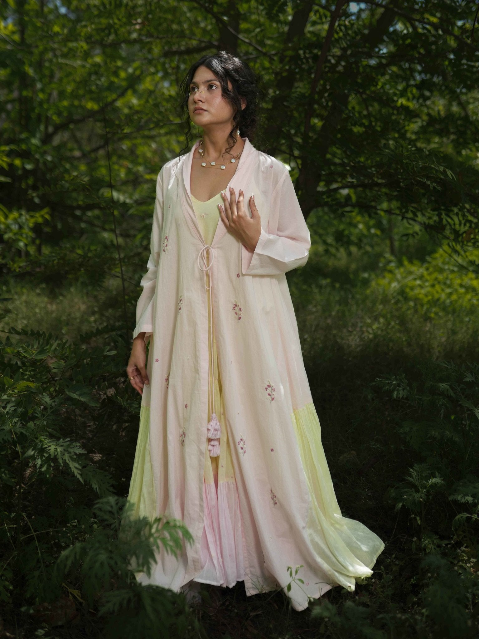 Dina Set - Dress and Jacket - Pink and Yellow Cotton - OurDve