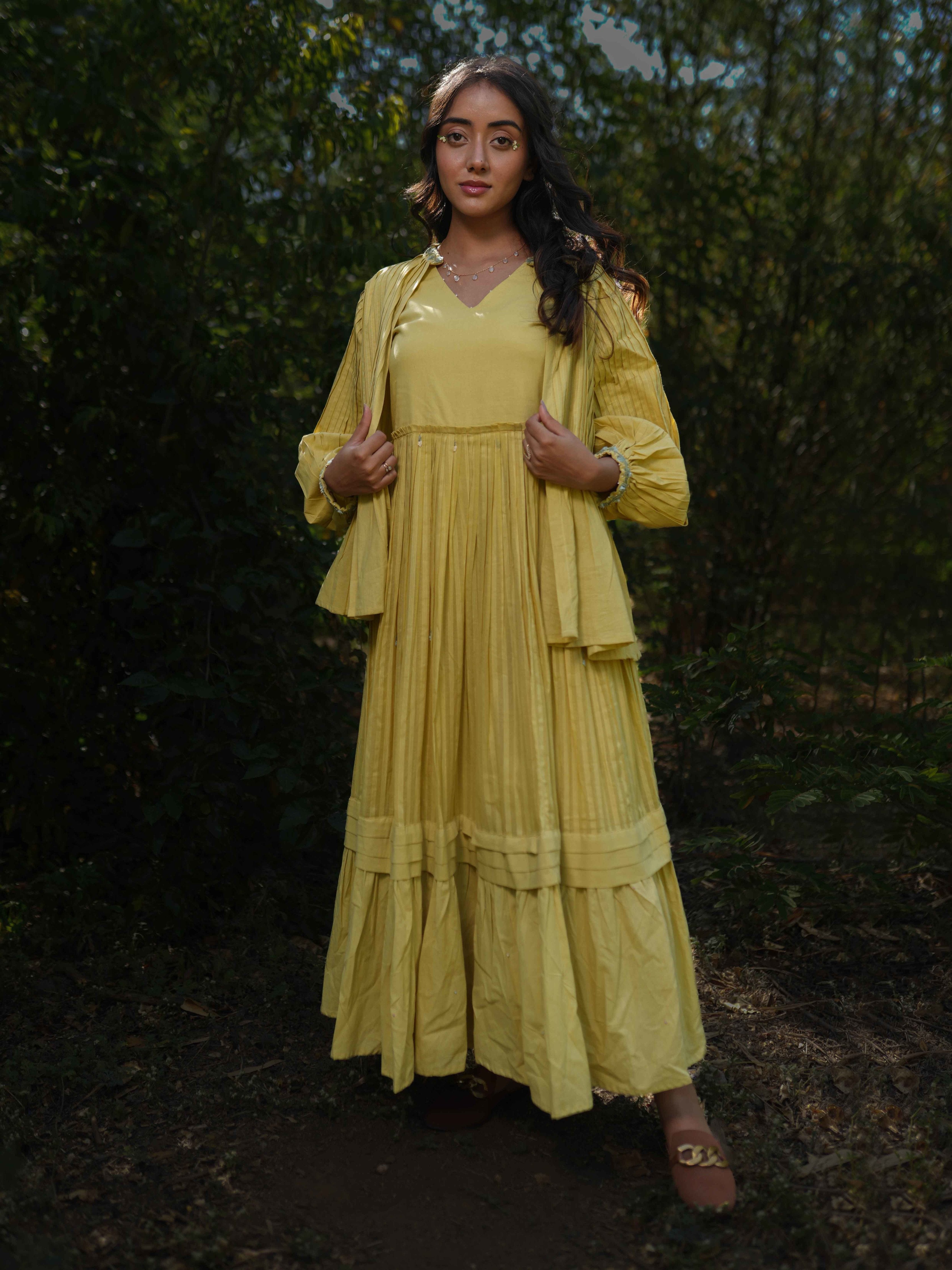 Amazing Green with Yellow Color Work Anarkali Gown With Jack