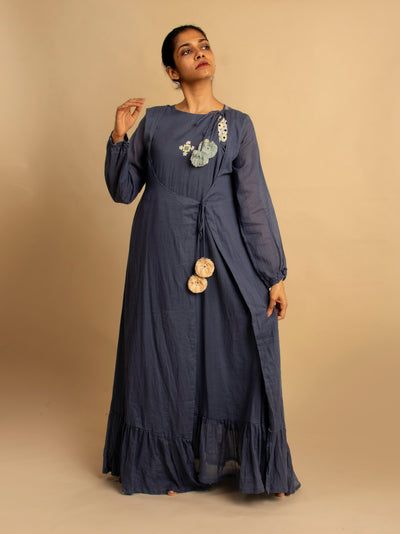 Blue Hand Embroidered Cotton Daywis Dress - OurDve