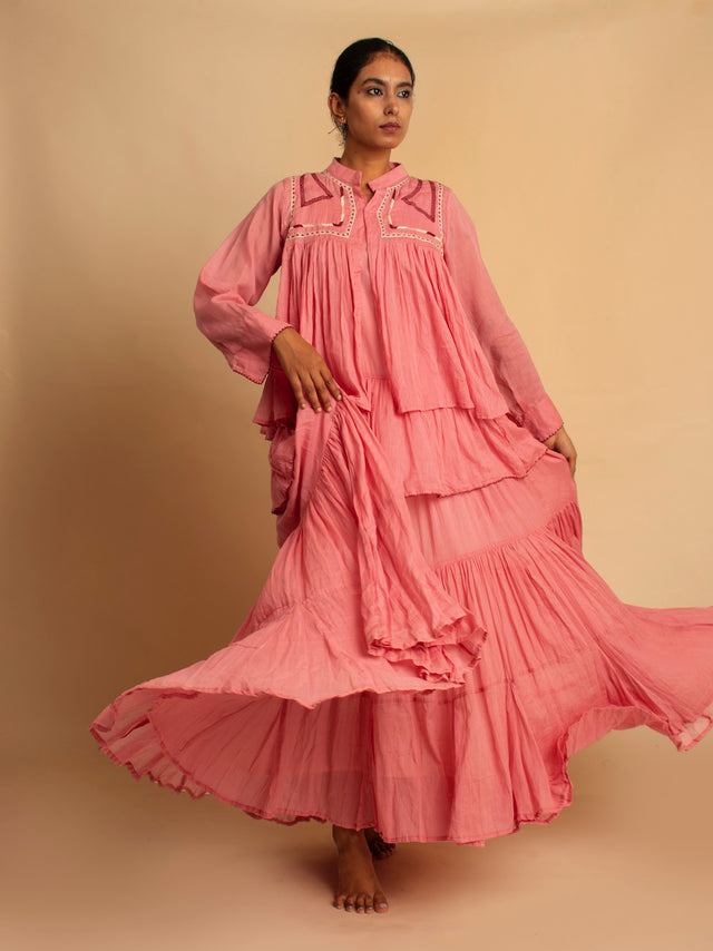 Gowda Set (Dress + Jacket) - Pink