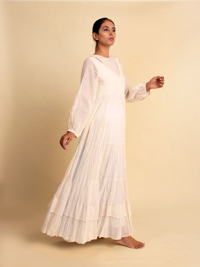 Maldi Beige Cotton Long Dress - OurDve
