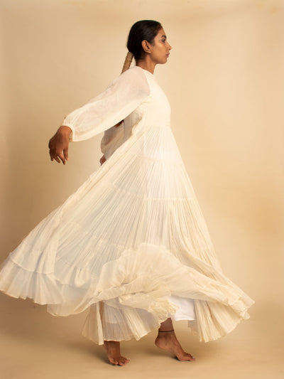Maldi Beige Cotton Long Dress - OurDve