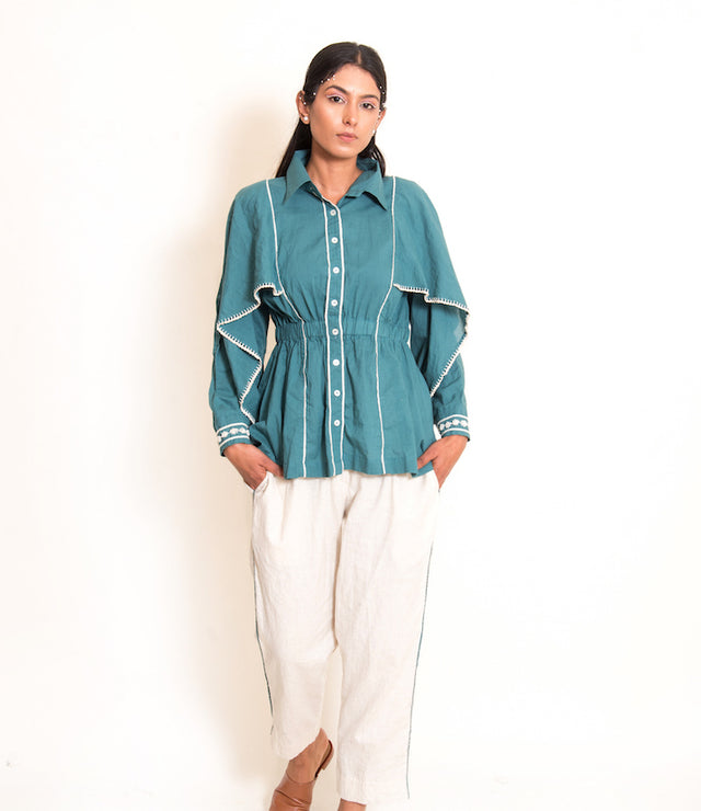 Cuttle Set (Top + Pants) Mul Cotton Turquoise Green - OurDve 