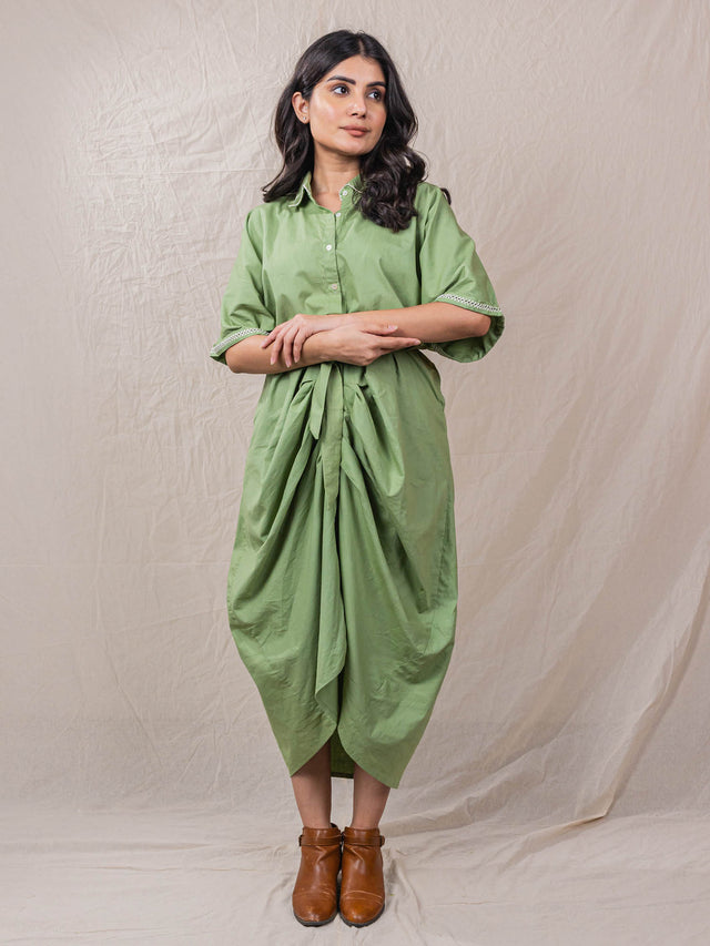 Clutter Dress - Cotton Dress Jacket Pale Green Colour - OurDve 