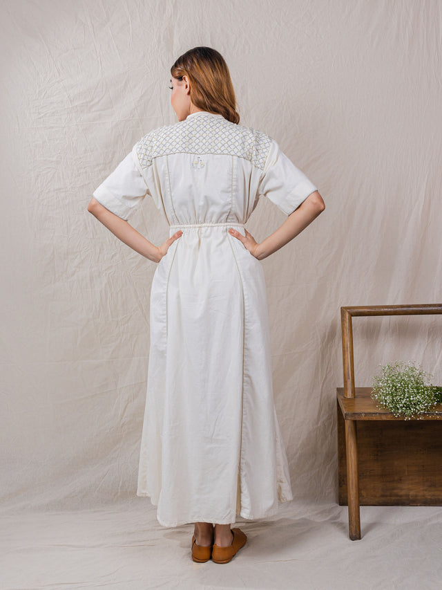Tramp Dress - Cotton Drawstring Dress Jacket Beige Colour
