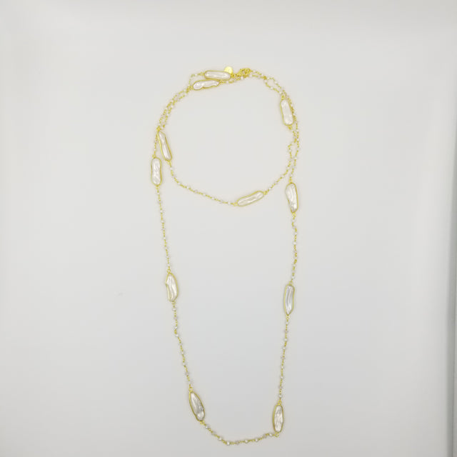 Long Pearl Rose Quartz Necklace