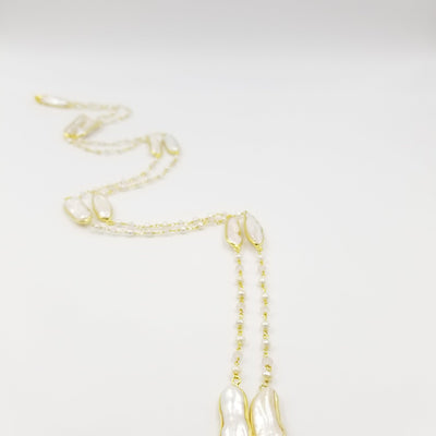 Long Pearl Rose Quartz Necklace - OurDve