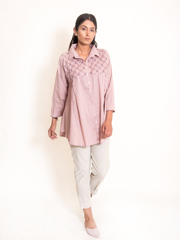 Mone Set (Top + Pants) Mul Cotton Ash Pink - OurDve