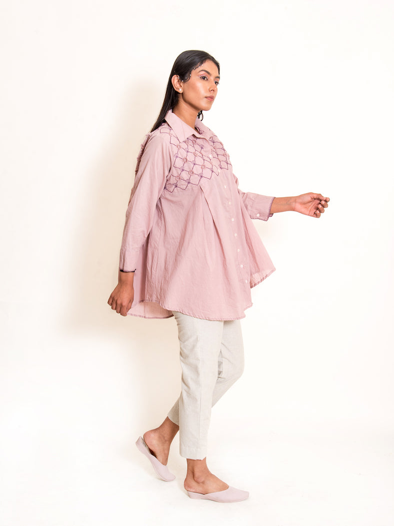 Mone Set (Top + Pants) Mul Cotton Ash Pink - OurDve