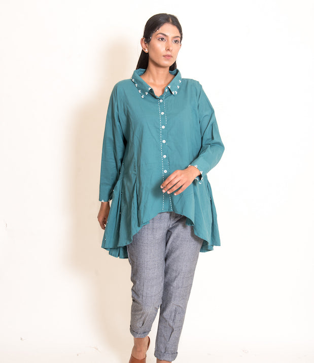 Otter Set (Top + Pants) Mul Cotton Turquoise Green - OurDve 