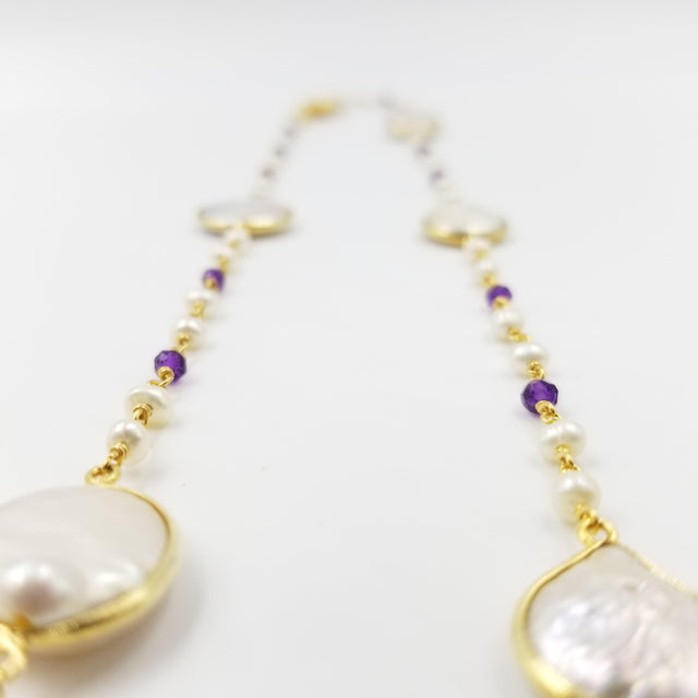 Oval Pearl Amethyst Necklace