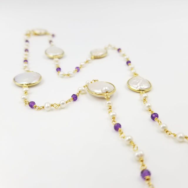 Oval Pearl Amethyst Necklace
