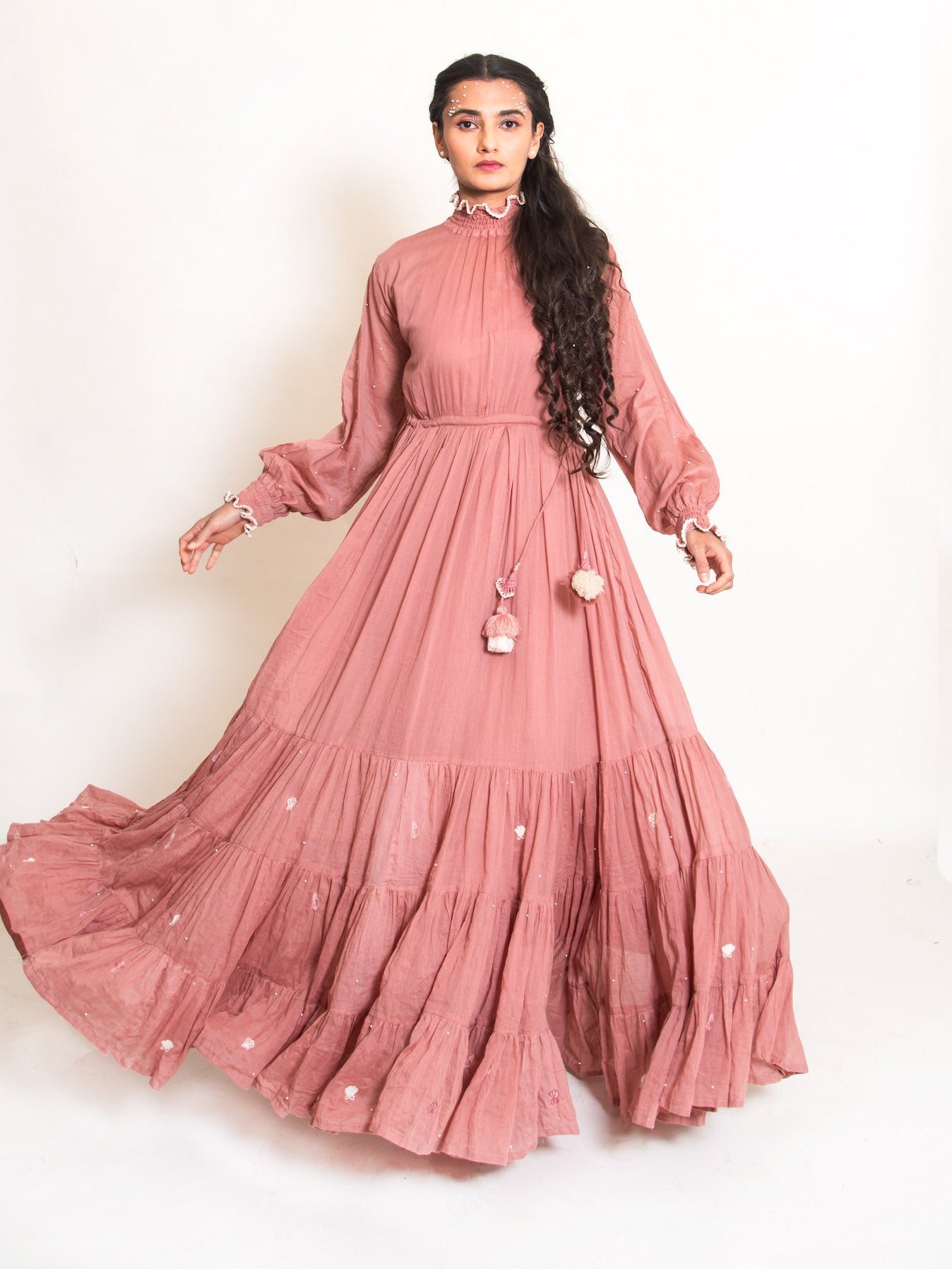Onion Pink Designer Gown With Heavy Embroidered Work