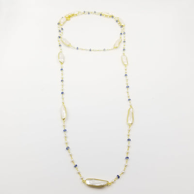 Long Pearl Aquamarine Necklace - OurDve