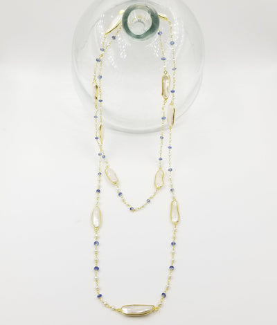 Long Pearl Aquamarine Necklace - OurDve