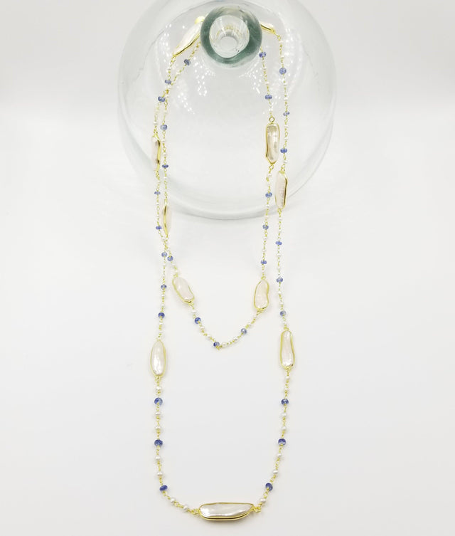 Long Pearl Aquamarine Necklace - OurDve 