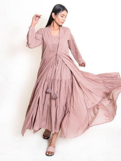 Pelican Set (Dress+Jacket) Mul Cotton - Ash Pink - OurDve