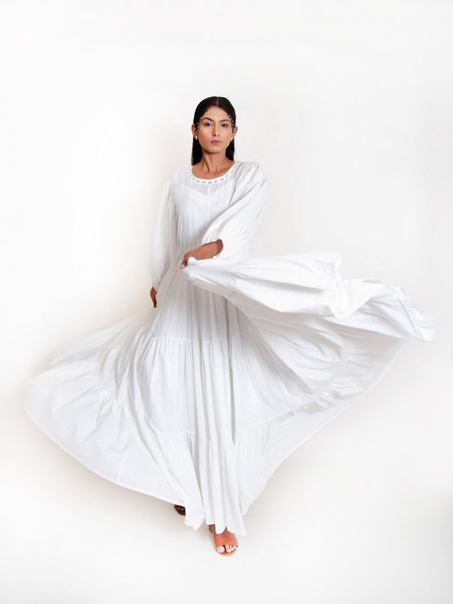 Shell Dress Mul Cotton - White - OurDve 