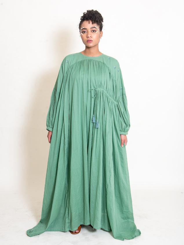 String Dress Mul Cotton- Apple Green - OurDve 