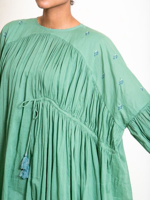 String Dress Mul Cotton- Apple Green - OurDve 