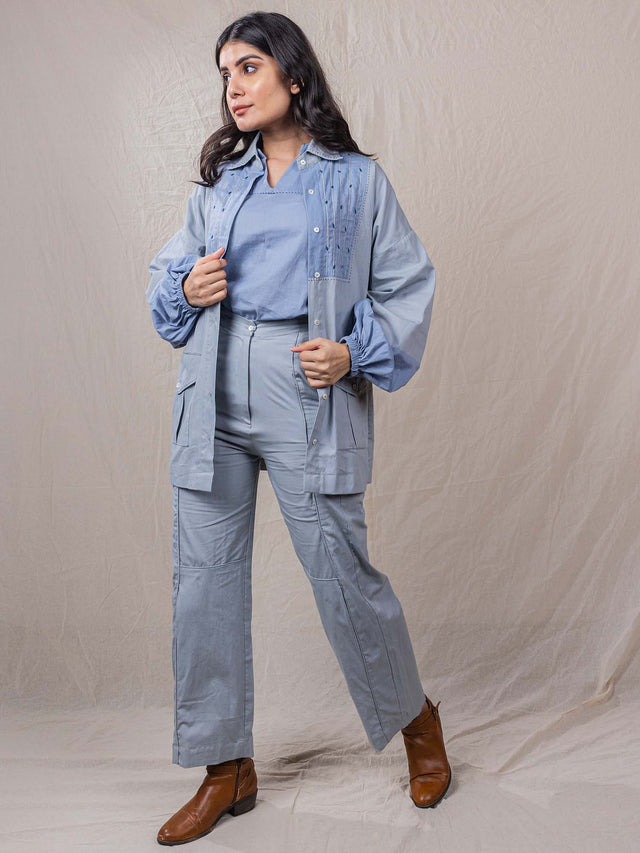 Bloat 3 Piece Set - Cotton Top, Jacket and Pant Set - Light Blue 
