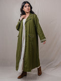 Brood Set Dress With Jacket - Cotton Olive Green Colour - OurDve 